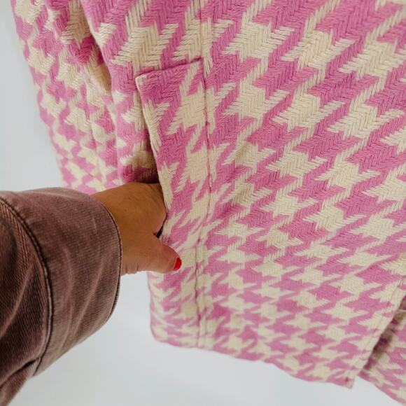 Coffee Shop Pink Cream Houndstooth Wool Blend Coat Off Center Buttons Size XL - Picture 5 of 7